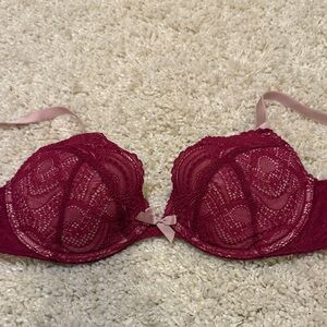 Victoria’s Secret burgundy pink 34D bra push up lightly padded wire lace